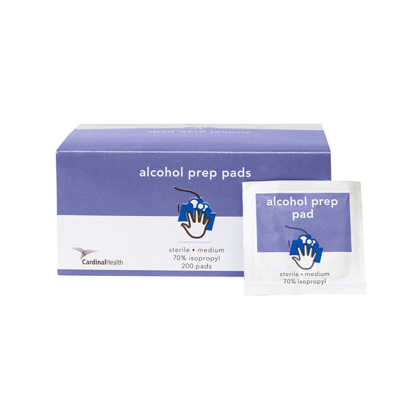 Cardinal Health Alcohol Prep Pad 70% Strength Isopropyl Alcohol Individual Packet Medium Sterile (1204058_BX) 200/BX