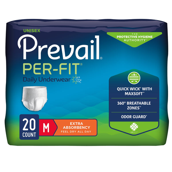 Prevail® Per-Fit® Extra Unisex Adult Absorbent Underwear Pull On with Tear Away Seams Medium Disposable Heavy Absorbency (572720_CS) 80/CS