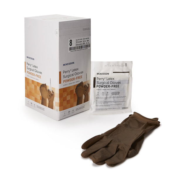 McKesson Perry® Surgical Glove Size 8 Sterile Latex Standard Cuff Length Smooth Brown Not Chemo Approved (1044732_BX) 50/BX