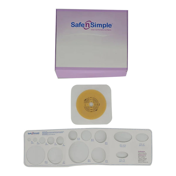 Safe N Simple Ostomy Barrier Trim to Fit, Extended Wear Adhesive Tape Collar 57 mm Flange Red Code System Up to 1-3/4 Inch Opening 5 X 5 Inch (1243999_BX) 5/BX