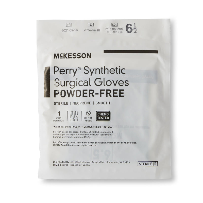 McKesson Perry® Performance Plus Surgical Glove Size 6.5 Sterile Polychloroprene Standard Cuff Length Smooth Dark Green Chemo Tested (1044737_BX) 50/BX