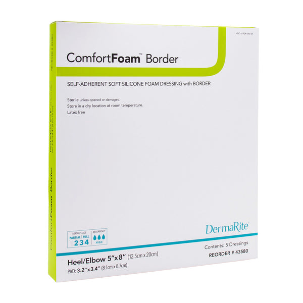 ComfortFoam™ Border Foam Dressing 5 X 8 Inch With Border Waterproof Backing Silicone Adhesive Elbow / Heel Sterile (946559_BX) 5/BX