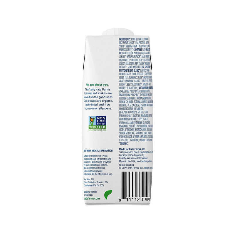 Kate Farms Pediatric Standard 1.2 Pediatric Oral Supplement Chocolate Flavor 8.45 oz. Carton Liquid Organic Pea Protein (1206262_EA) 1/EA