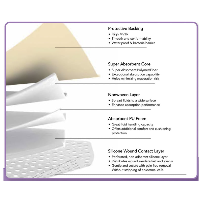 ZeniFOAM Gentle Border Foam Dressing 9 X 9 Inch With Border Waterproof Backing Silicone Face and Border Sacral Sterile (1260112_EA) 1/EA