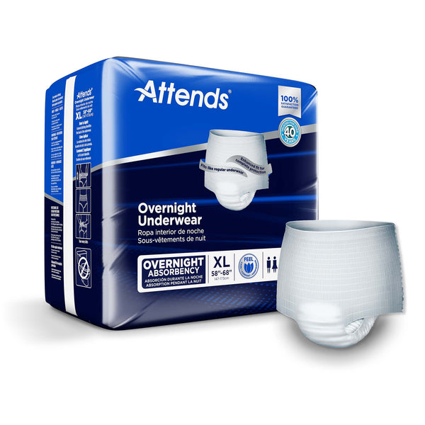 Attends® Overnight Unisex Adult Absorbent Underwear Pull On with Tear Away Seams X-Large Disposable Heavy Absorbency (830767_CS) 48/CS