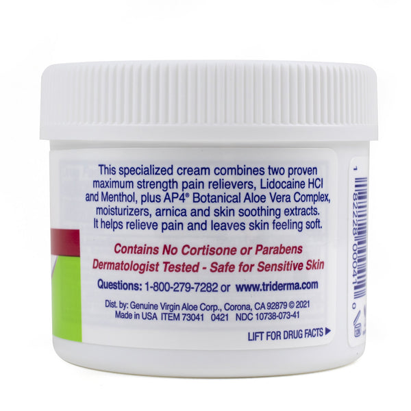 TriDerma MD® Topical Pain Relief 4% - 1% Strength Lidocaine / Menthol Cream 4 oz. (906175_EA) 1/EA