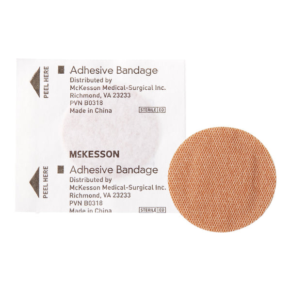 McKesson Adhesive Spot Bandage 1 Inch Fabric Round Tan Sterile (466870_BX) 100/BX