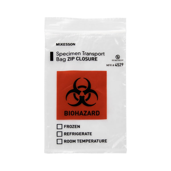 McKesson Specimen Transport Bag 6 X 9 Inch Zip Closure Biohazard Symbol / Storage Instructions NonSterile (854568_CS) 1000/CS