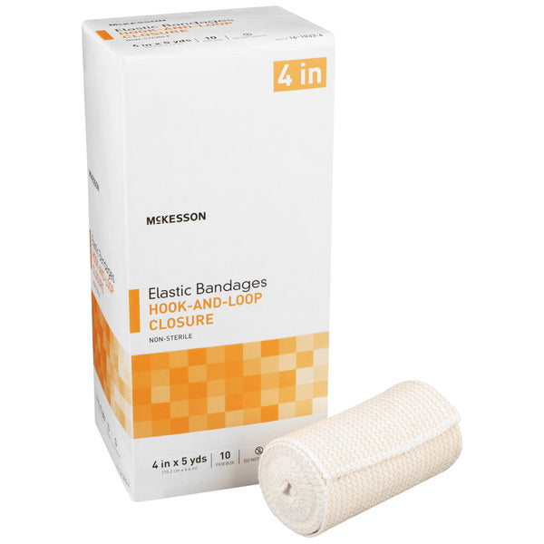 McKesson Elastic Bandage 4 Inch X 5 Yard Single Hook and Loop Closure Tan NonSterile Standard Compression (454620_CS) 50/CS