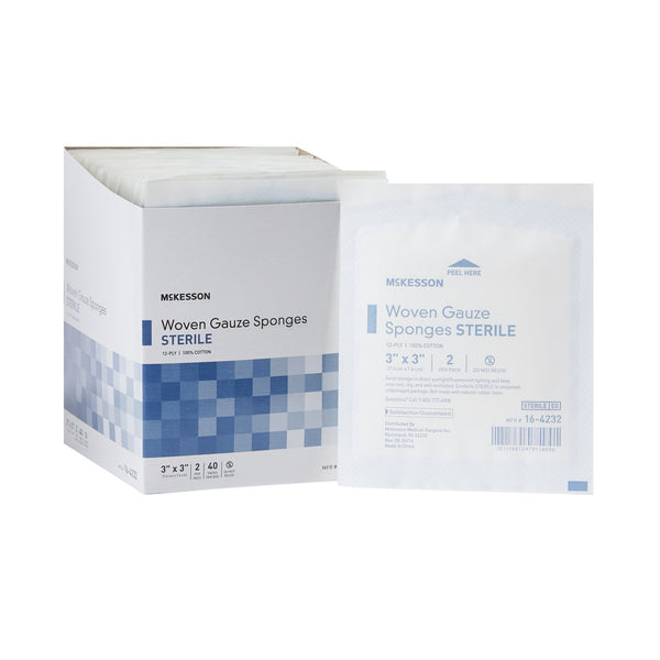 McKesson Gauze Sponge 3 X 3 Inch 12-Ply Sterile 2 per Pack (384816_BX) 40/BX