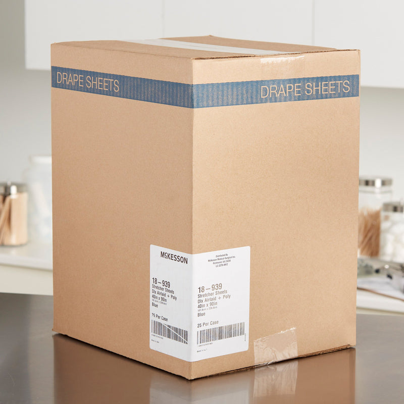 McKesson Stretcher Sheet Flat 40 W X 90 L Inch Blue Polyback Airlaid Disposable (148016_CS) 25/CS