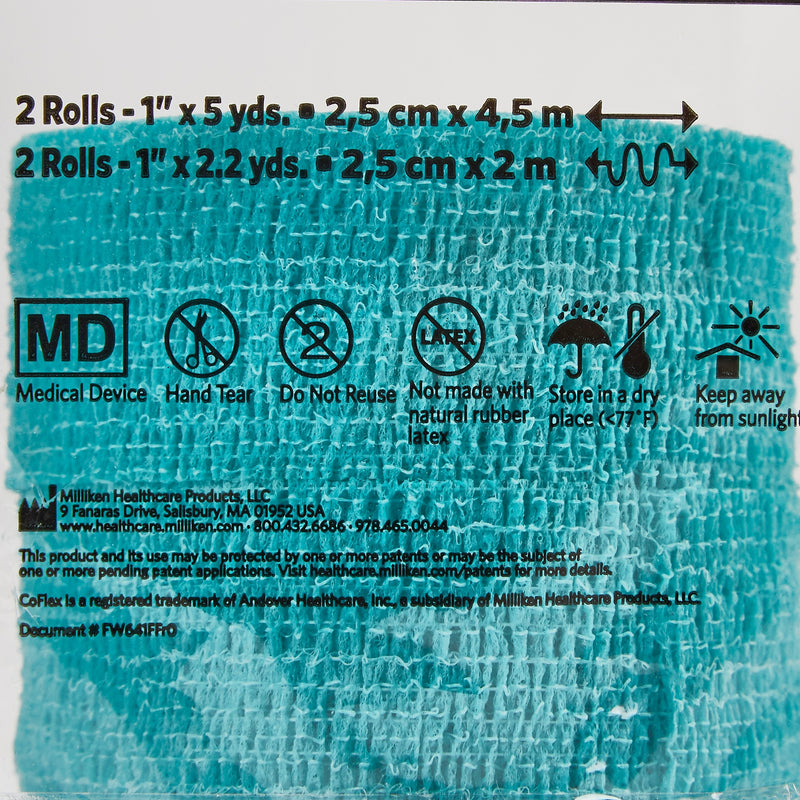 CoFlex® NL Cohesive Bandage 1 Inch X 5 Yard Self-Adherent Closure Teal / Blue / White / Purple / Green NonSterile 12 lbs. Tensile Strength (627155_CS) 30/CS