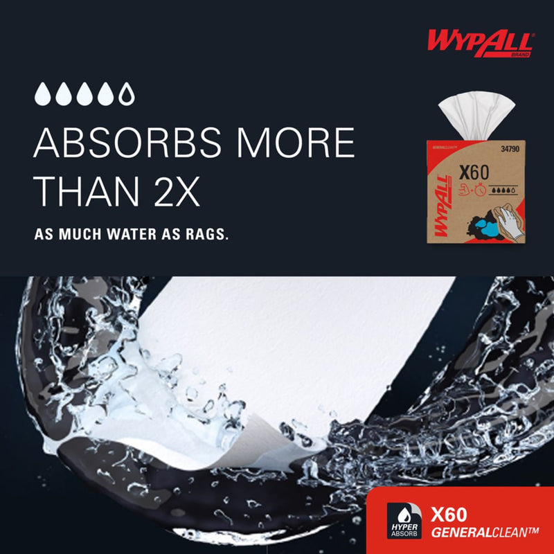 WypAll® General Clean X60 Task Wipe 1180 Sheets Pop-Up™ Box 9.1 X 165.8 Inch NonSterile Limited Reuse (1252415_CS) 1180/CS