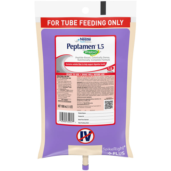 Peptamen® 1.5 with Prebio 1™ Tube Feeding Formula Vanilla Flavor Liquid 1000 mL Ready to Hang Prefilled Container (803594_EA) 1/EA