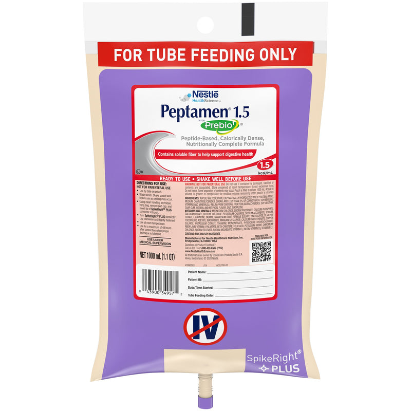 Peptamen® 1.5 with Prebio 1™ Tube Feeding Formula Vanilla Flavor Liquid 1000 mL Ready to Hang Prefilled Container (803594_EA) 1/EA