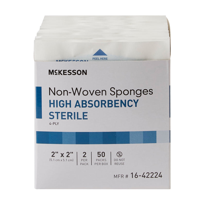 McKesson Nonwoven Sponge 2 X 2 Inch 4-Ply Sterile 2 per Pack (482409_BX) 50/BX