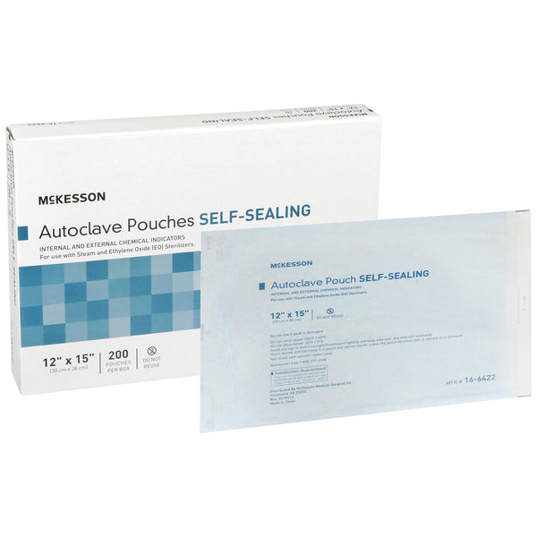McKesson Sterilization Pouch Ethylene Oxide (EO) Gas / Steam 12 X 15 Inch Transparent Blue / White Self Seal Paper / Film (960947_CS) 1000/CS