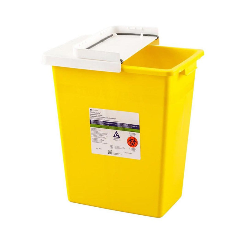SharpSafety™ Chemotherapy Waste Container Yellow Base 10 H X 10-1/2 W X 7-1/4 D Inch Horizontal / Vertical Entry 2 Gallon (181074_EA) 1/EA