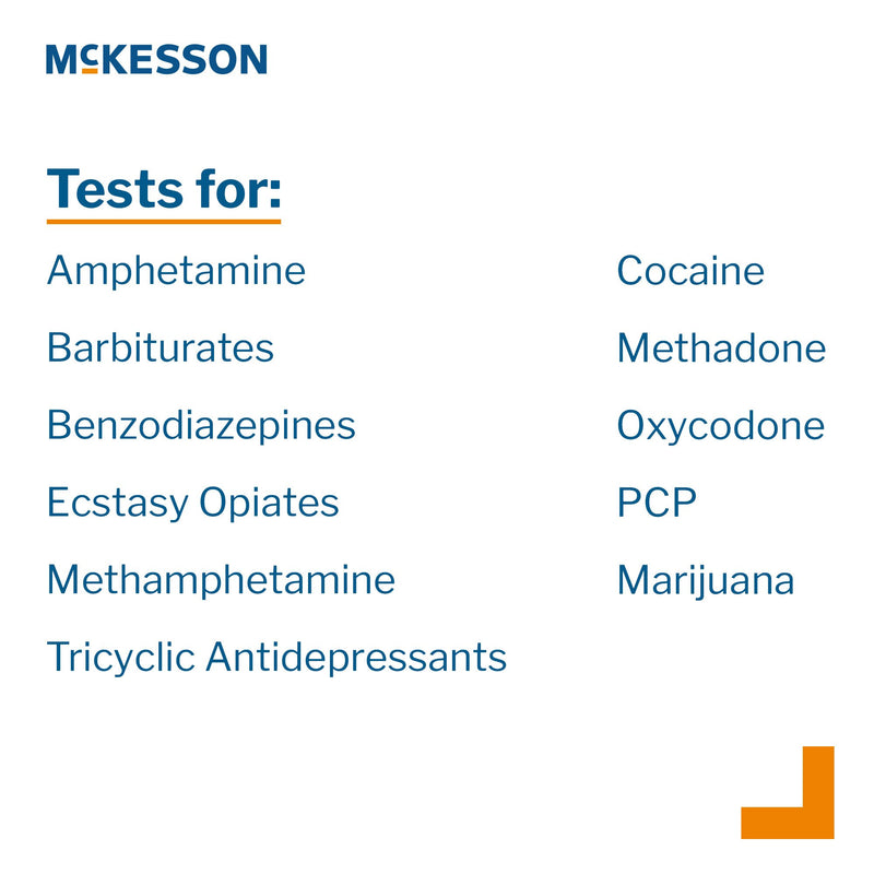 McKesson Drugs of Abuse Test Kit AMP, BAR, BZO, COC, mAMP/MET, MDMA, MOP300, MTD, OXY, PCP, TCA, THC (OX, pH, SG) 25 Tests CLIA Waived (1101520_CS) 100/CS