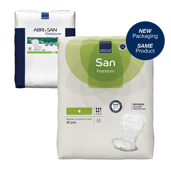 Abena® San Premium Bladder Control Pad 7.8 X 16.5 Inch Moderate Absorbency Fluff / Polymer Core Size 4 (1218216_PK) 30/PK