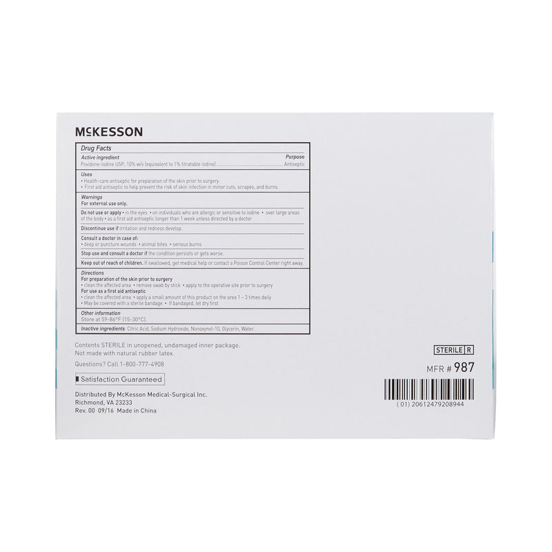 McKesson Impregnated Swabstick 10% Strength Povidone-Iodine Individual Packet Sterile (854753_PK) 1/PK