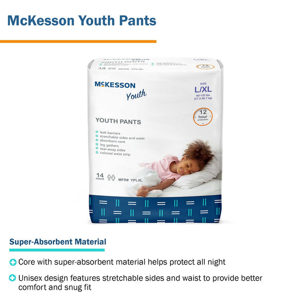 McKesson Unisex Youth Absorbent Underwear Pull On with Tear Away Seams Large / X-Large Disposable Heavy Absorbency (1198055_BG) 14/BG