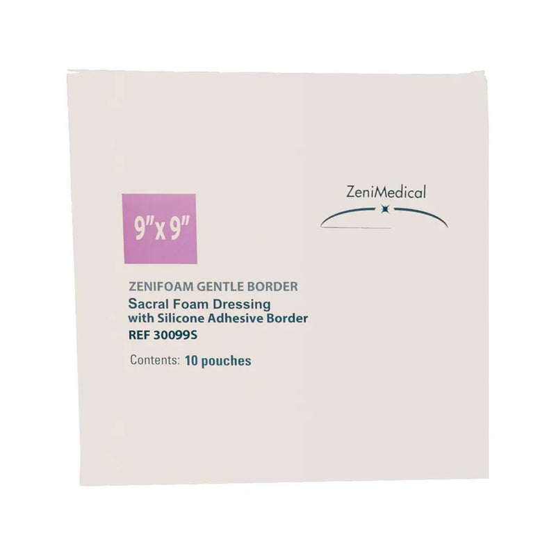 ZeniFOAM Gentle Border Foam Dressing 9 X 9 Inch With Border Waterproof Backing Silicone Face and Border Sacral Sterile (1260112_EA) 1/EA