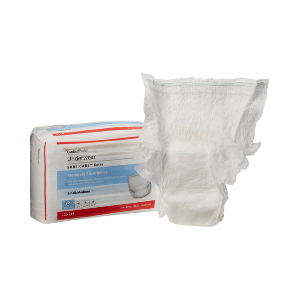 Sure Care™ Extra Unisex Adult Absorbent Underwear Pull On with Tear Away Seams Small / Medium Disposable Moderate Absorbency (814879_BG) 25/BG