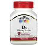 21st Century® Vitamin Supplement Vitamin D / Calcium 5,000 IU Strength Tablet 110 per Bottle (853068_BT) 1/BT