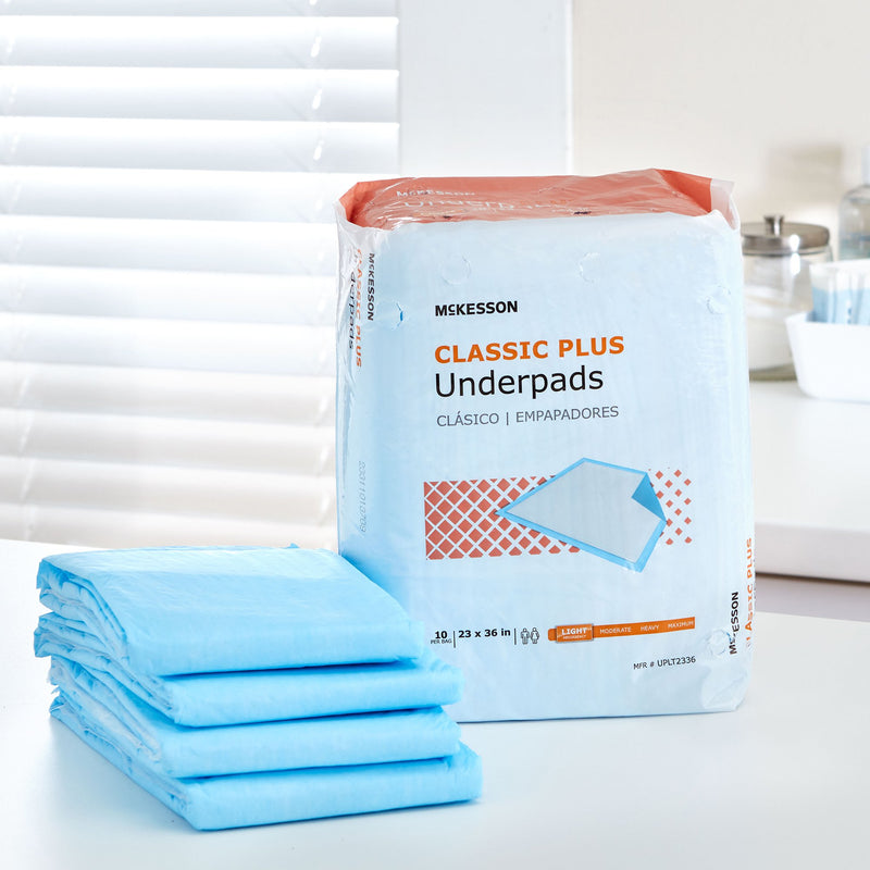 McKesson Classic Plus Disposable Underpad 23 X 36 Inch Fluff Mat Light Absorbency (724033_BG) 10/BG