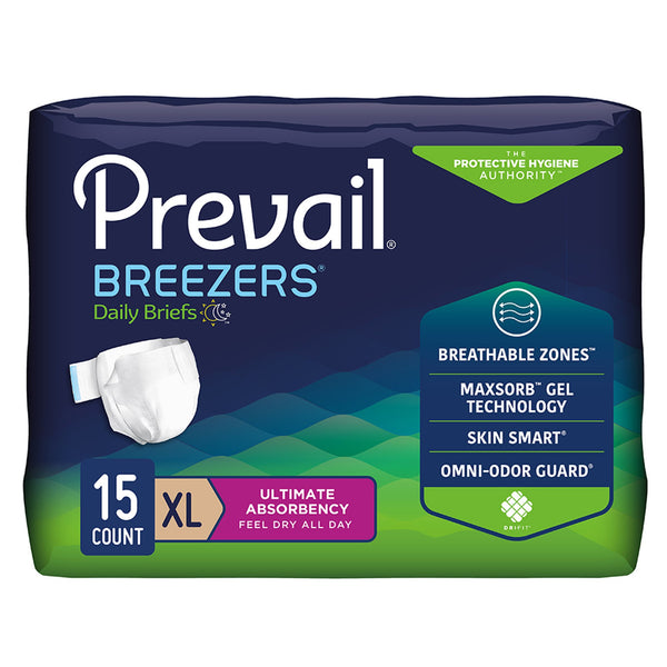 Prevail® Breezers® Unisex Adult Incontinence Brief X-Large Disposable Heavy Absorbency (682565_CS) 4/CS