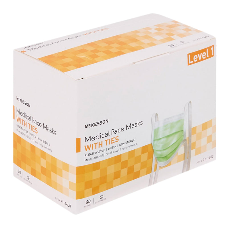 McKesson Surgical Mask Anti-fog ASTM Level 1 Tie Closure One Size Fits Most (206486_BX) 50/BX