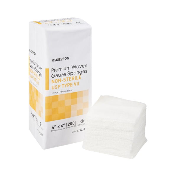 McKesson Gauze Sponge 4 X 4 Inch 12-Ply NonSterile 200 per Pack (1043630_PK) 200/PK