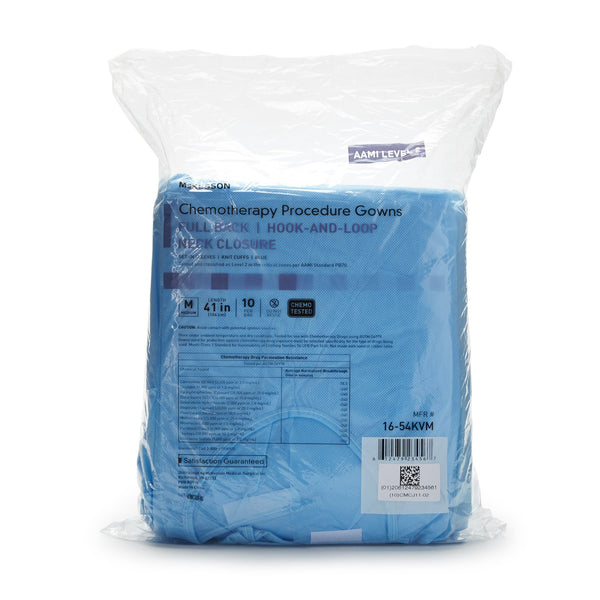 McKesson Chemotherapy Procedure Gown Medium Blue NonSterile AAMI Level 2 / ASTM D6978 Disposable (1177927_CS) 30/CS