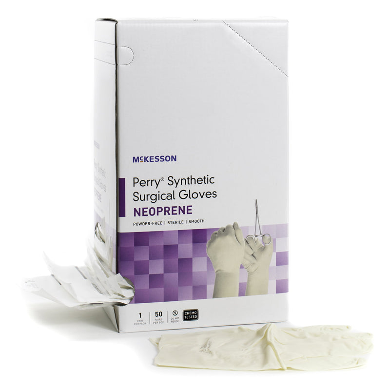 McKesson Perry® Synthetic Surgical Gloves Surgical Glove Size 9 Sterile Polychloroprene Standard Cuff Length Smooth Cream Chemo Tested (1044750_BX) 50/BX