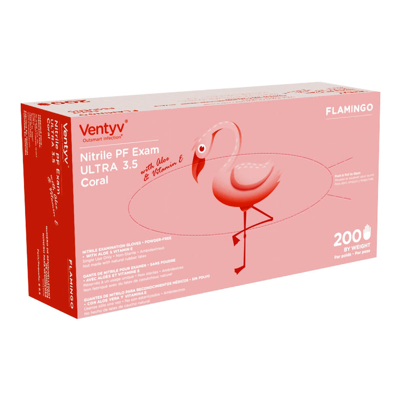 Ventyv® Ultra 3.5 CORAL (FLAMINGO) Exam Glove Medium NonSterile Nitrile Standard Cuff Length Textured Fingertips Coral Not Rated (1147776_BX) 200/BX