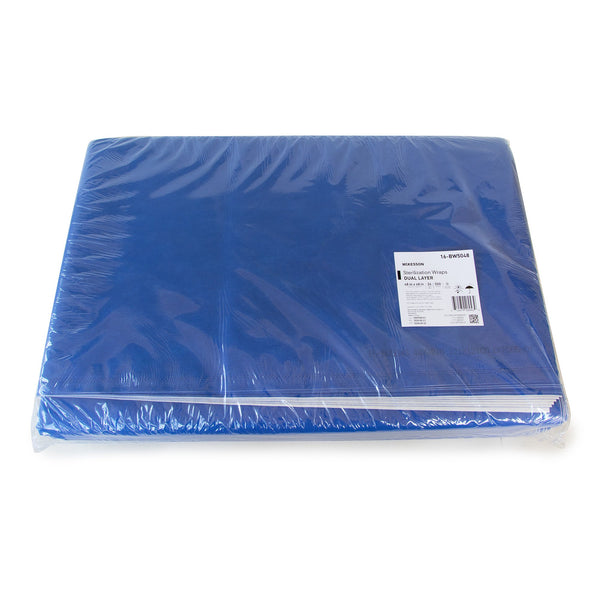 McKesson Sterilization Wrap White / Blue 48 X 48 Inch Dual Layer SMS Polypropylene (1245165_CS) 24/CS