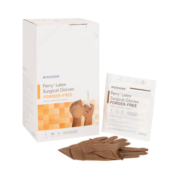 McKesson Perry® Surgical Glove Size 5.5 Sterile Latex Standard Cuff Length Smooth Brown Not Chemo Approved (1044727_CS) 200/CS