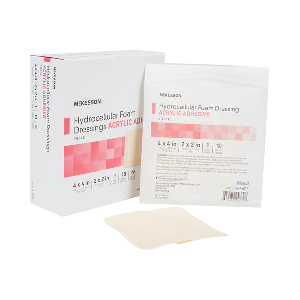 McKesson Foam Dressing 4 X 4 Inch With Border Film Backing Acrylic Adhesive Square Sterile (1138281_CS) 100/CS