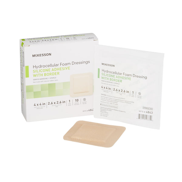 McKesson Foam Dressing 4 X 4 Inch With Border Film Backing Silicone Gel Adhesive Square Sterile (886432_CS) 200/CS