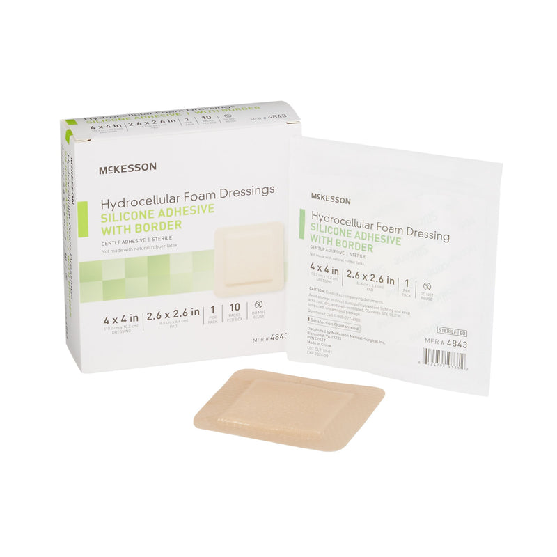 McKesson Foam Dressing 4 X 4 Inch With Border Film Backing Silicone Gel Adhesive Square Sterile (886432_CS) 200/CS