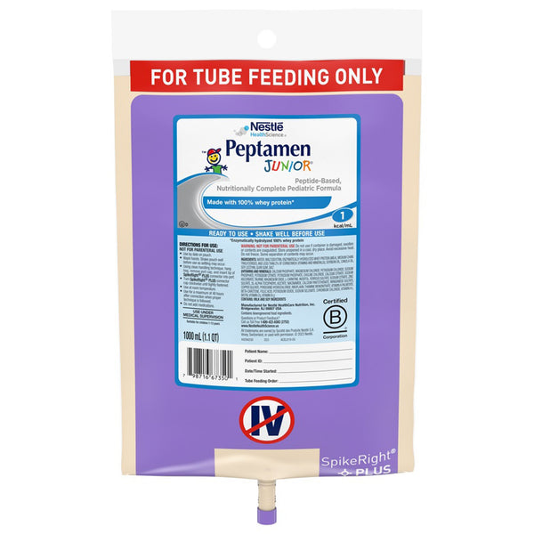 Peptamen Junior® Pediatric Tube Feeding Formula Unflavored 1000 mL Bag Liquid Whey Protein Impaired GI Function (664067_CS) 6/CS