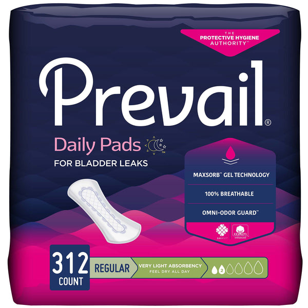 Prevail® Daily Pads Bladder Control Pad 7-1/2 Inch Length Light Absorbency Polymer Core One Size Fits Most (572727_BG) 26/BG