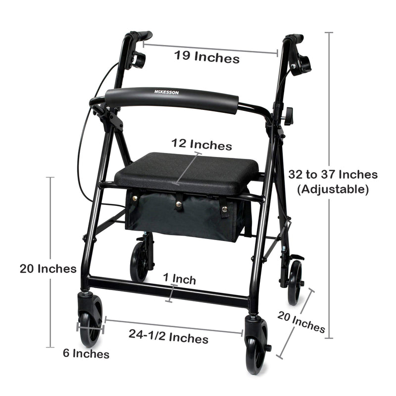 McKesson 4 Wheel Rollator Black Adjustable Height / Folding Aluminum Frame (1065266_EA) 1/EA
