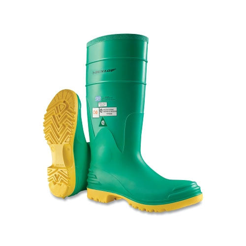 Dunlop® Protective Footwear Hazmax Steel Toe/Midsole Rubber Boots, Men's 11, 16 in Boot, PVC, Green/Yellow (868-870120011) 1 Pair