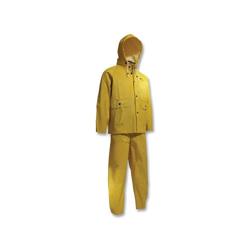 Dunlop® Protective Footwear Webtex 3-Pc Rain Suit with Hooded Jacket/Bib Overalls, 0.65 mm Thick, Heavy-Duty Ribbed PVC, Yellow, 2X-Large (868-76017002X) Each