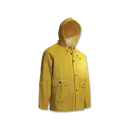 Dunlop® Protective Footwear Webtex Rain Jacket, Attached Hood, 0.65 mm Thick, Heavy-Duty Ribbed PVC, Yellow, X-Large (868-7603400XL) Each