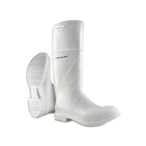 Dunlop® Protective Footwear White Rubber Boots, Plain Toe, Men's 8, 16 in Boot, PVC, White (868-810110008) 1 Pair