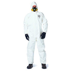 Dupont Tychem® 4000 Coverall, Attached Hood and Sock, Elastic Wrists, Zipper, Storm Flap, White, 4X-Large (251-SL122B-4XL) Case of 12