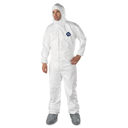 Dupont Tyvek® 400 Coverall, Serged Seams,Attached Hood, Boots, Elastic Waist/Wrist/Ankles, Front Zipper, Storm Flap, White, X-Large (251-TY122S-XL) Case of 25